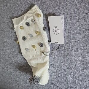 Martha Stewart Cream Dog Sweater Gold Silver Pom Pom Size XS NWT